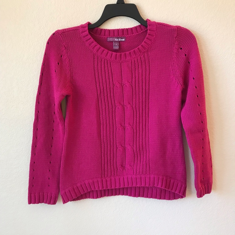 Epic Threads Pink Cable Knit Sweater Girls Size XL Cotton Blend Crewneck Barbie